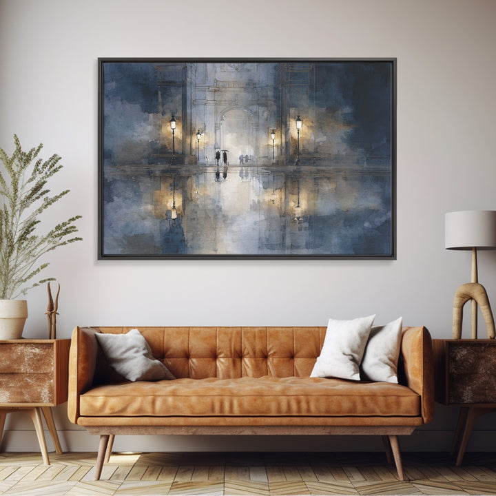 Moody City Scene Reflected Canvas Print, Art, Metal Wall Art, Living Room Decor, Fine Art, Textured Wall Art, ART-3x2-62