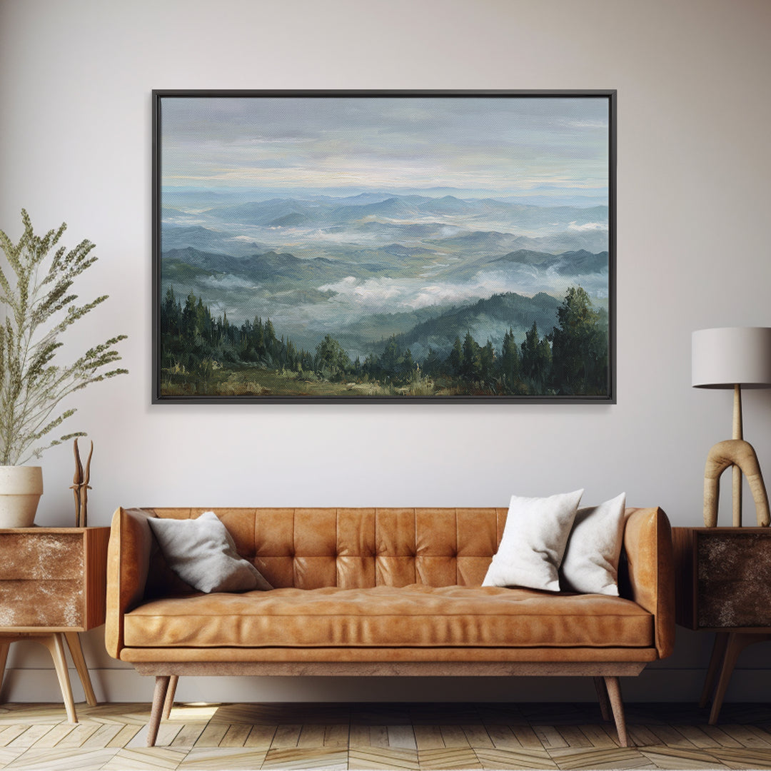 Quiet Mountain Scene Framed Canvas Print, Art, Canvas Wall Art, Living Room Decor, Fine Art, Boho Wall Art, Pink Wall Art, ART-3x2-69