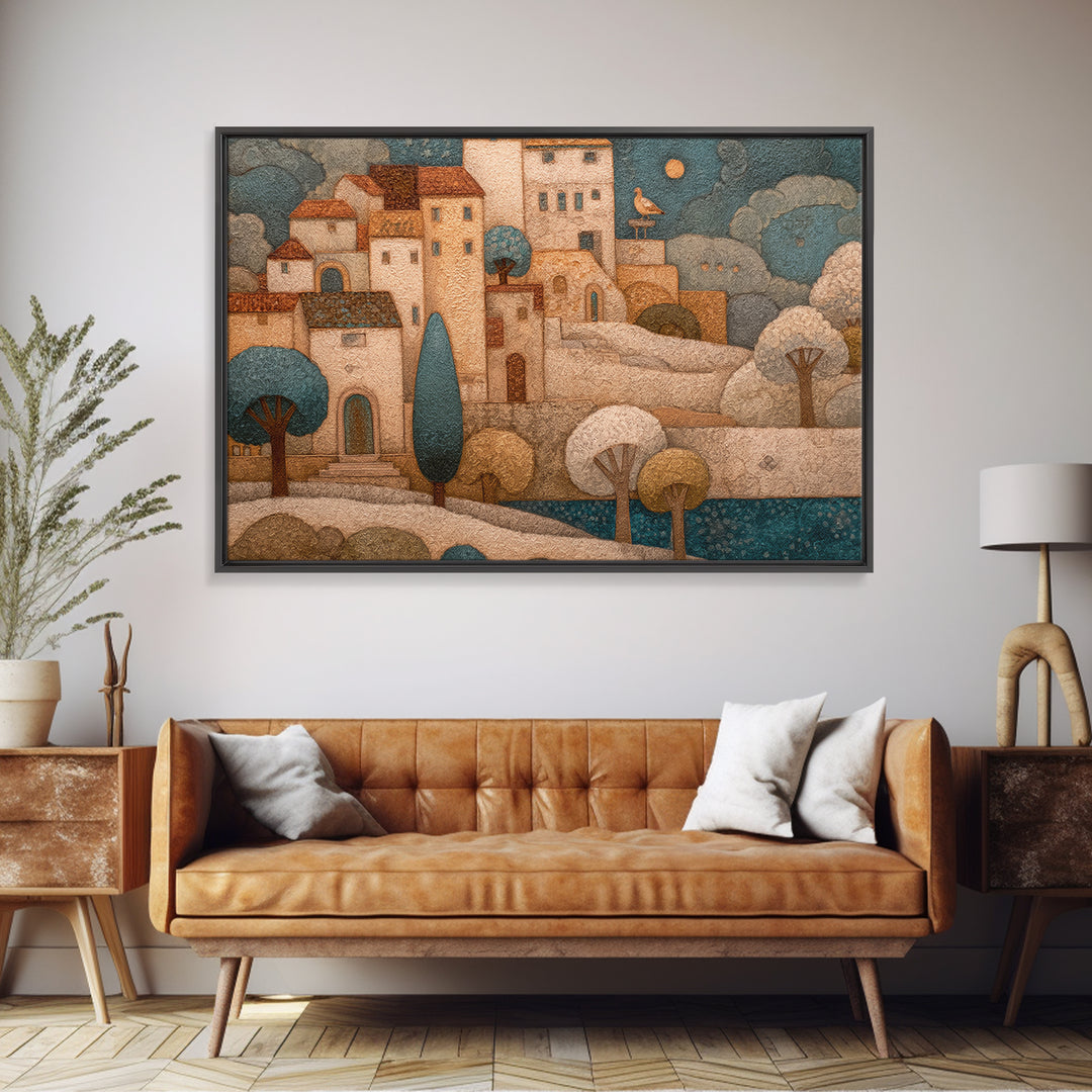 Naive Folk Art Village Canvas Print, Art, Prints Wall Art, Living Room Decor, Fine Art, Fine Art Print, Statement Artwork, ART-3x2-72