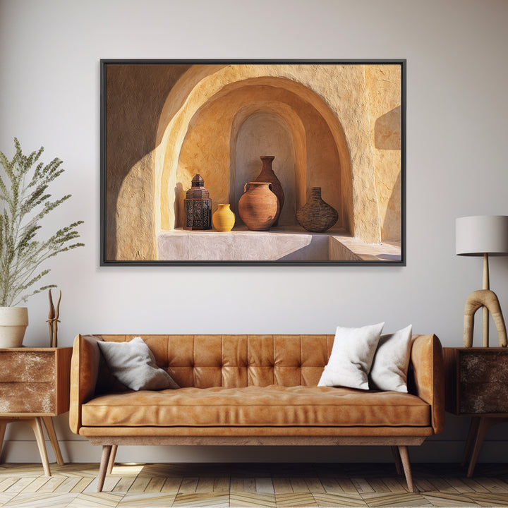 Architectural Archway in Warm Mediterranean Light Framed Canvas Print, Art, Wall Art for Mom, Living Room Decor, Oil Painting, ART-3x2-74
