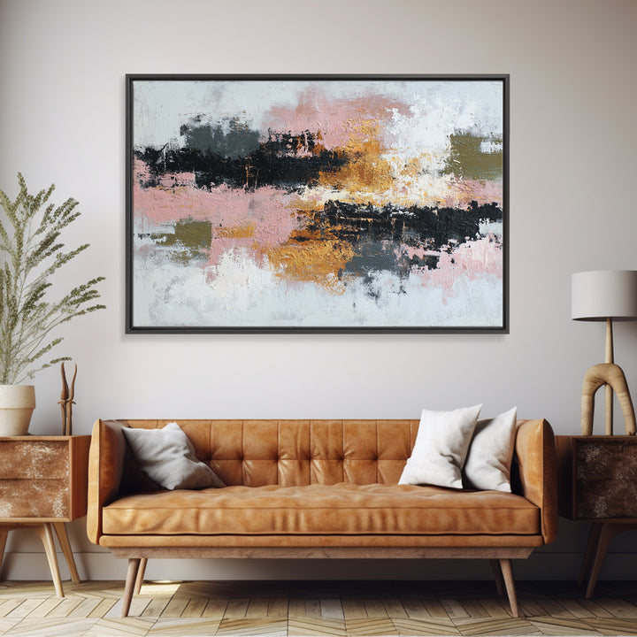 Contemporary Abstract with Layered Pigments and Energetic Framed Canvas Print, Art, Abstract Art, Living Room Decor, ART-3x2-78