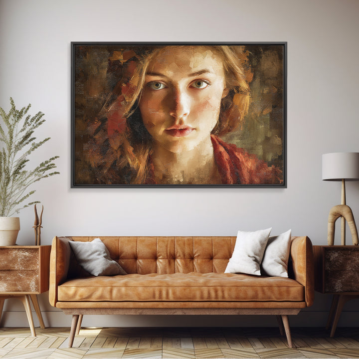 Expressive Portrait with Dramatic Light and Textured Framed Canvas Print, Art, Art Prints, Living Room Decor, Fine Art, ART-3x2-8