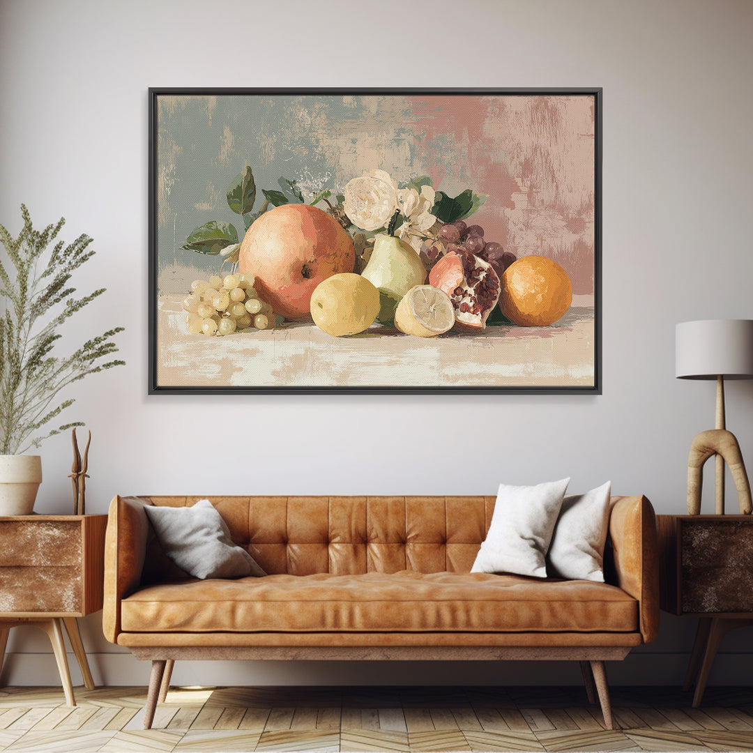 Bold Pop Fruit Composition Framed Canvas Print, Art, Boho Wall Art, Living Room Decor, Fine Art, Textured Painting, ART-3x2-92