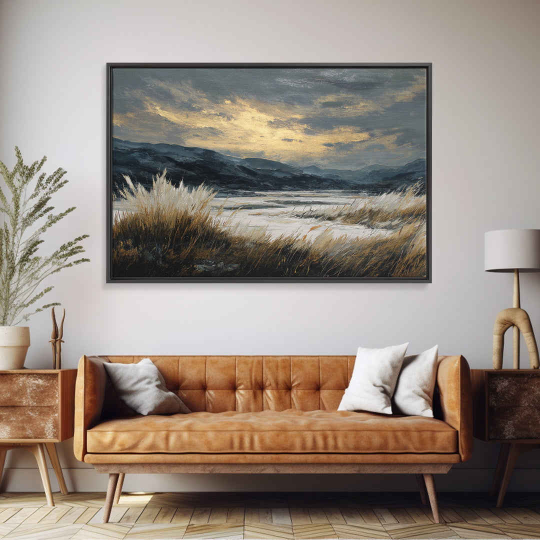 Quiet Mountain Scene Canvas Print, Art, Framed Art, Living Room Decor, Oil Painting, Neutral Decor, Modern Decor, ART-3x2-93