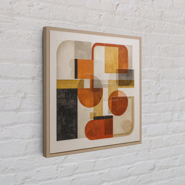 Bold Mid Century Geometric Forms Framed Canvas Print, Above Sofa Art, Botanical Wall Art, Living Room Decor, Abstract Art, ASA-1x1-100