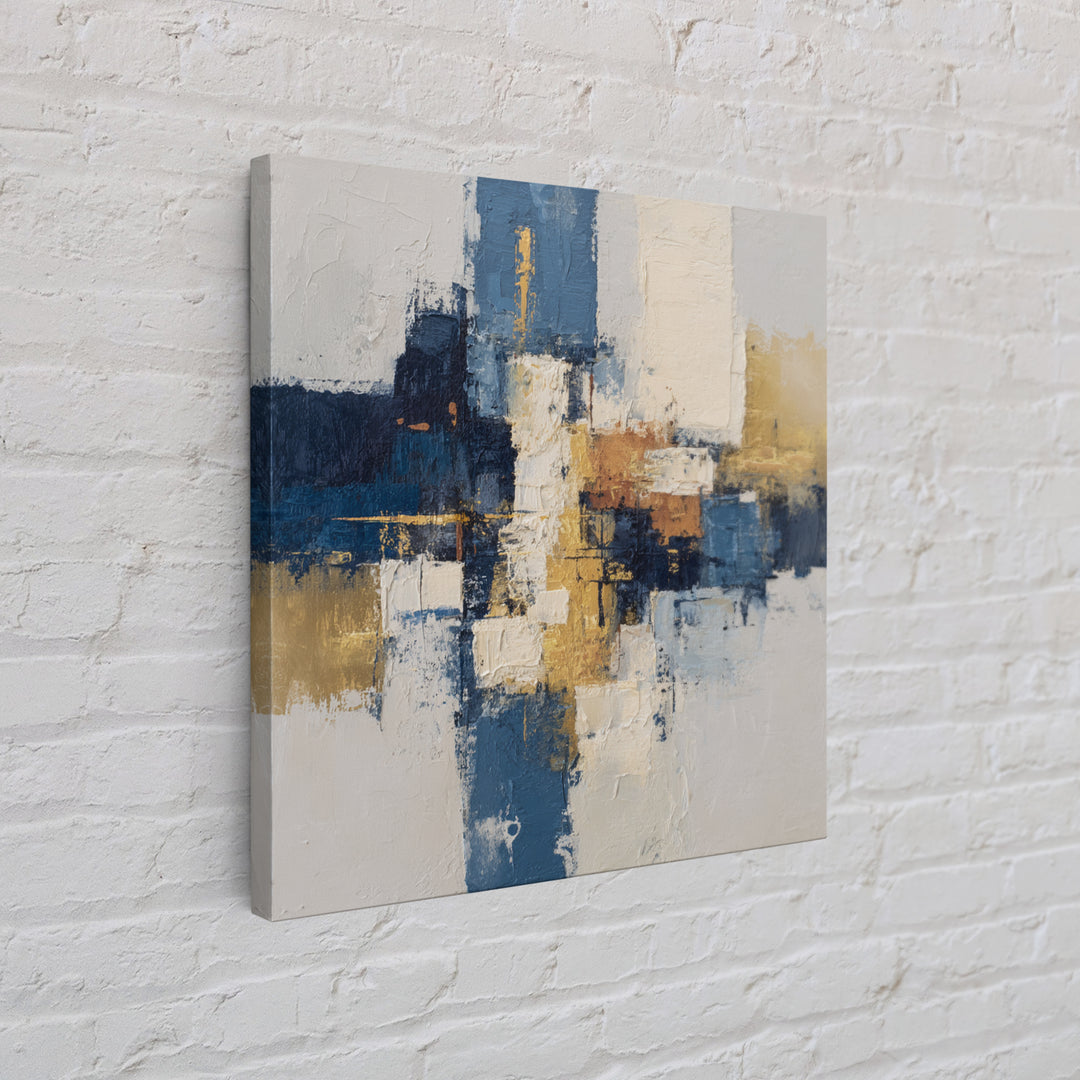 Bold Navy and Ivory Abstract Brushwork Canvas Print, Above Sofa Art, Horizontal Wall Art, Living Room Decor, Abstract Art, ASA-1x1-18