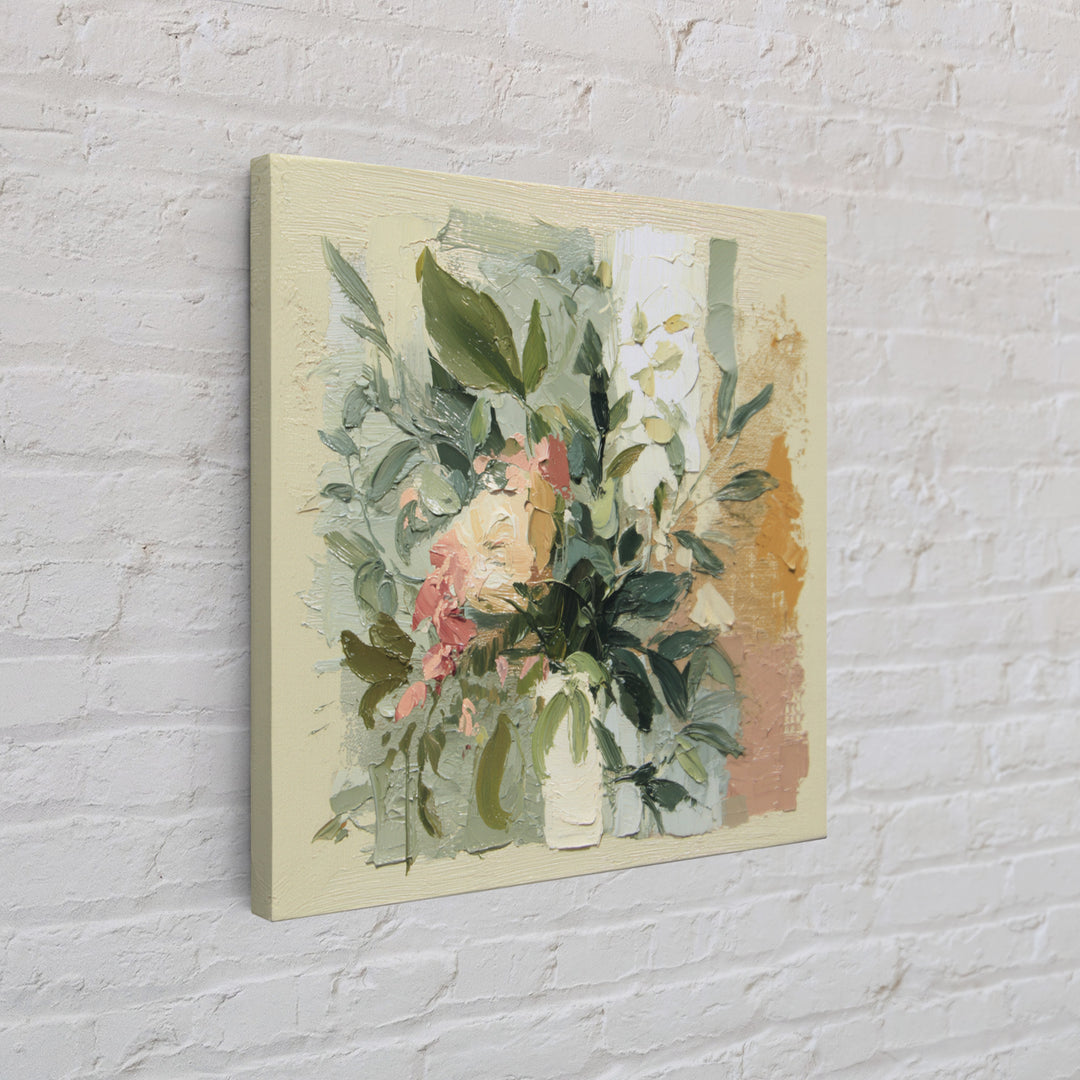 Large Botanical Leaves Framed Canvas Print, Above Sofa Art, 3 Piece Wall Art, Living Room Decor, Oil Painting, Statement, ASA-1x1-21