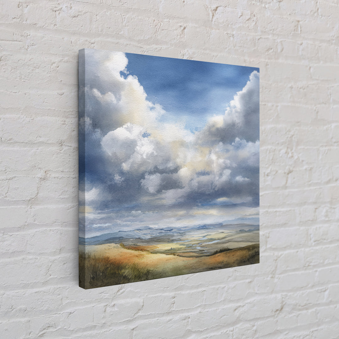 Dramatic Cloudscape over a Distant Valley Canvas Print, Above Sofa Art, Bauhaus Print, Living Room Decor, Statement, ASA-1x1-29