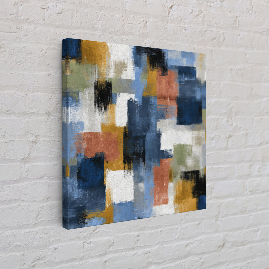 Bold Navy and Ivory Abstract Brushwork Framed Canvas Print, Above Sofa Art, Living Room Wall Art, Living Room Decor, Statement, ASA-1x1-42