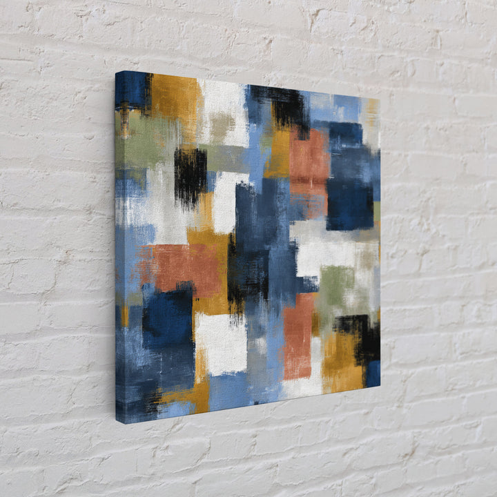 Bold Navy and Ivory Abstract Brushwork Framed Canvas Print, Above Sofa Art, Living Room Wall Art, Living Room Decor, Statement, ASA-1x1-42
