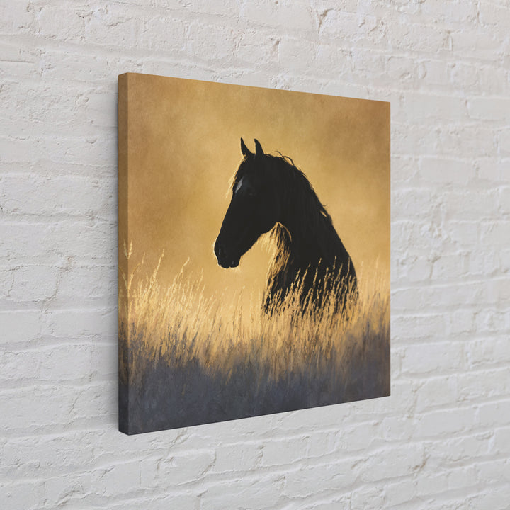 Statement Horse Silhouette Framed Canvas Print, Above Sofa Art, Japandi Wall Art, Living Room Decor, Oil Painting, Statement, ASA-1x1-61