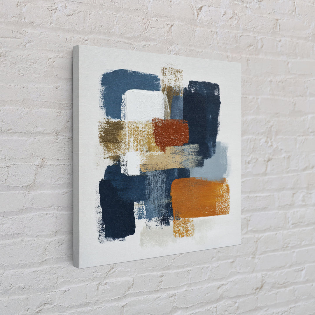 Bold Navy and Ivory Abstract Brushwork Framed Canvas Print, Above Sofa Art, Living Room Wall Art, Living Room Decor, Statement, ASA-1x1-66