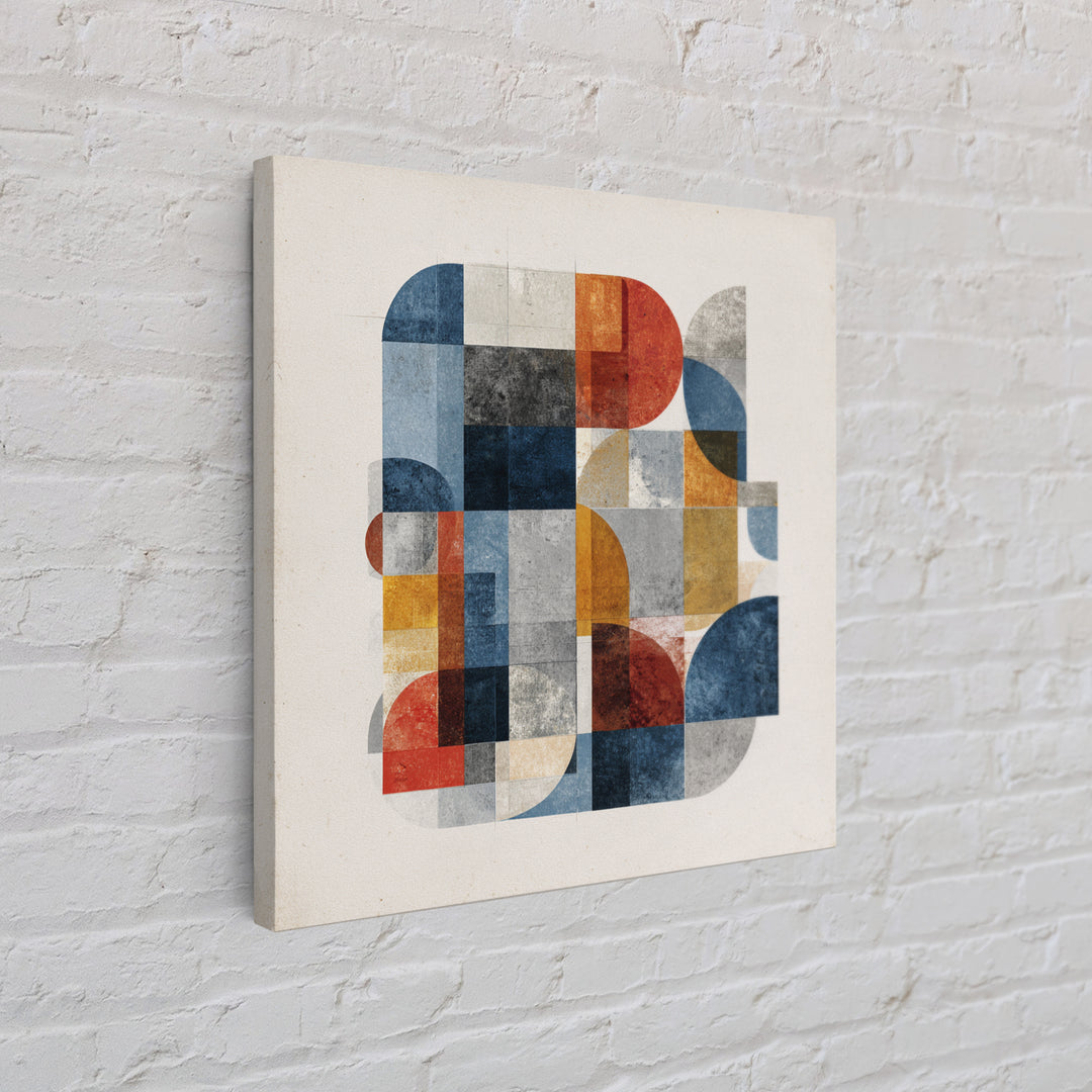 Bold Mid Century Geometric Forms Canvas Print, Above Sofa Art, Japandi Wall Art, Living Room Decor, Abstract Art, Statement, ASA-1x1-76