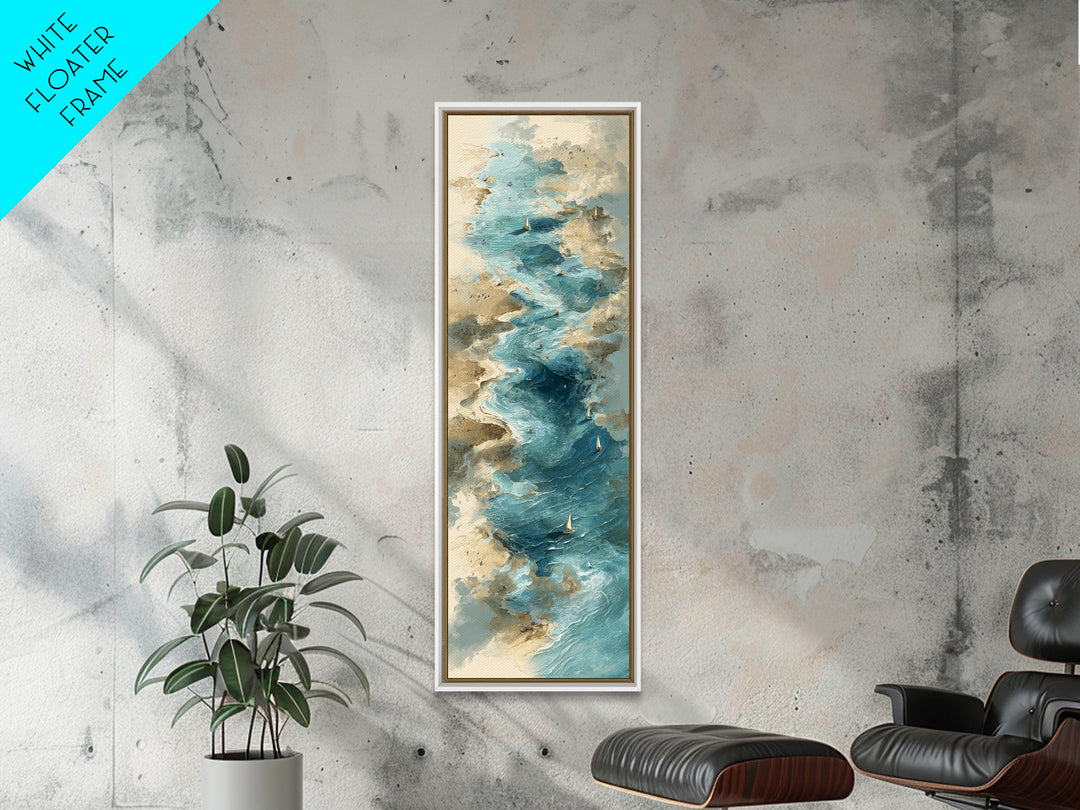 Panoramic Coastal Shoreline from an Aerial View Canvas Print, Above Sofa Art, Statement Artwork, Living Room Decor, Statement, ASA-1x3-15