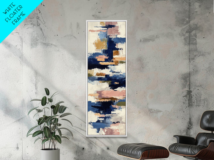 Bold Navy and Ivory Abstract Brushwork Framed Canvas Print, Above Sofa Art, Bedroom Wall Art, Living Room Decor, Abstract Art, ASA-1x3-30