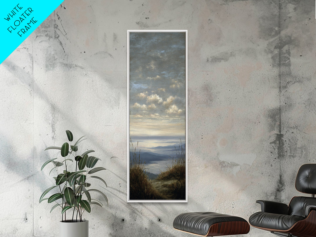 Dramatic Cloudscape over a Distant Valley Canvas Print, Above Sofa Art, Boho Wall Art, Living Room Decor, Watercolor Art, ASA-1x3-41