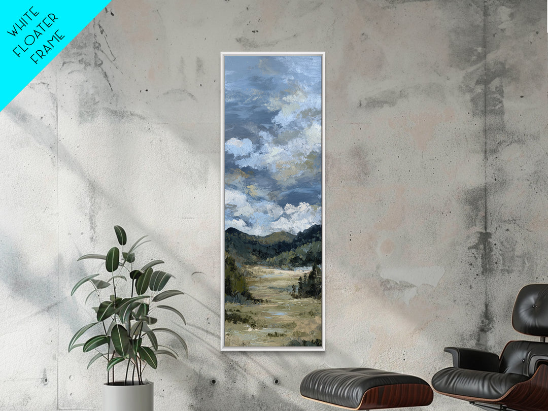 Wide Olive and Beige Meadow Panorama Framed Canvas Print, Above Sofa Art, Coastal Wall Art, Living Room Decor, Statement, ASA-1x3-46