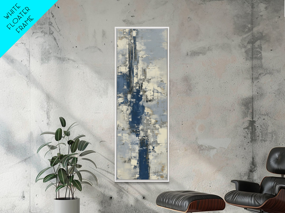Bold Navy and Ivory Abstract Brushwork Framed Canvas Print, Above Sofa Art, Bedroom Wall Art, Living Room Decor, Abstract Art, ASA-1x3-54