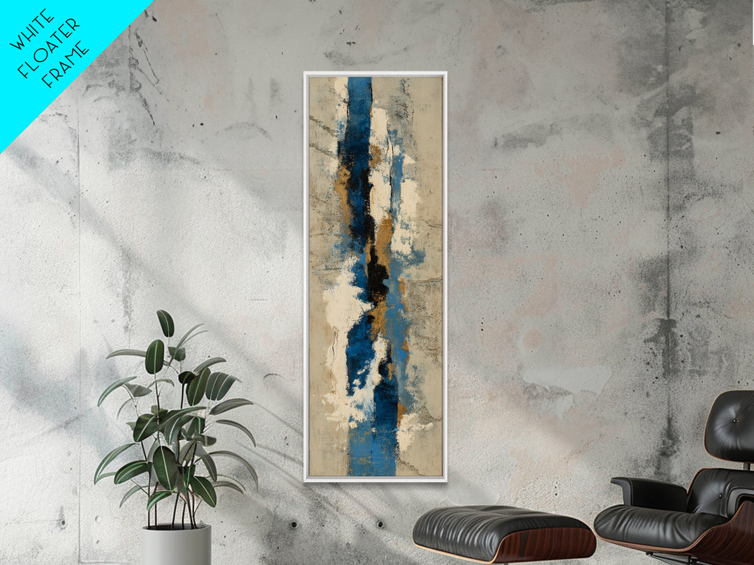 Bold Navy and Ivory Abstract Brushwork Canvas Print, Above Sofa Art, Oversized Wall Art, Living Room Decor, Abstract Art, ASA-1x3-6