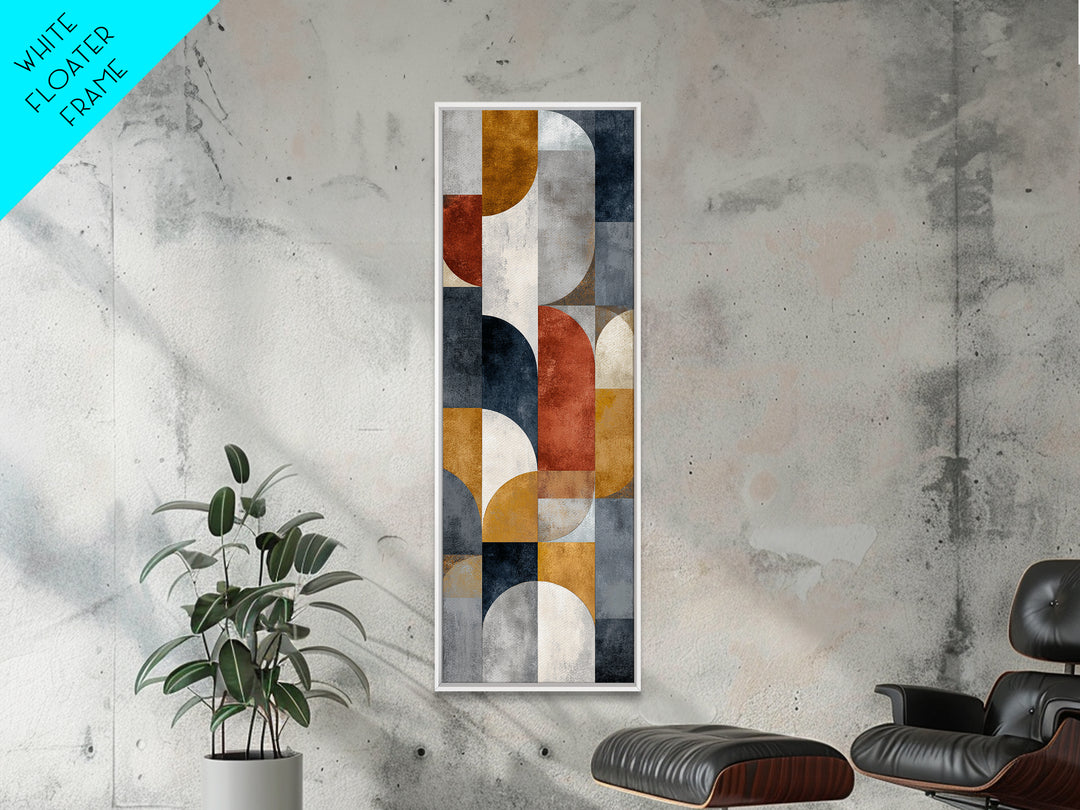 Bold Mid Century Geometric Forms Framed Canvas Print, Above Sofa Art, Home Decor, Living Room Decor, Abstract Art, Statement, ASA-1x3-64