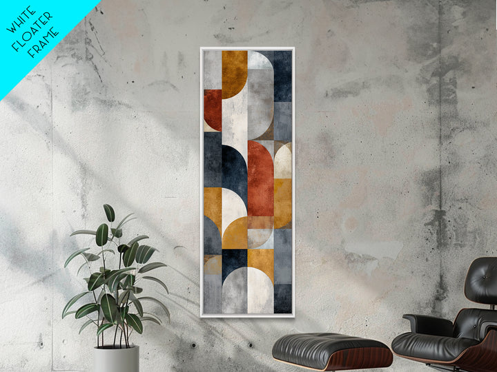 Bold Mid Century Geometric Forms Framed Canvas Print, Above Sofa Art, Home Decor, Living Room Decor, Abstract Art, Statement, ASA-1x3-64