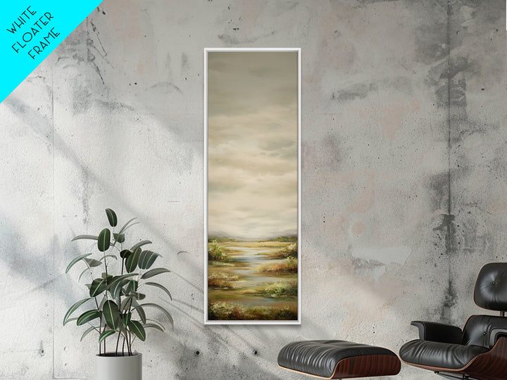 Wide Olive and Beige Meadow Panorama Framed Canvas Print, Above Sofa Art, Coastal Wall Art, Living Room Decor, Statement, ASA-1x3-70