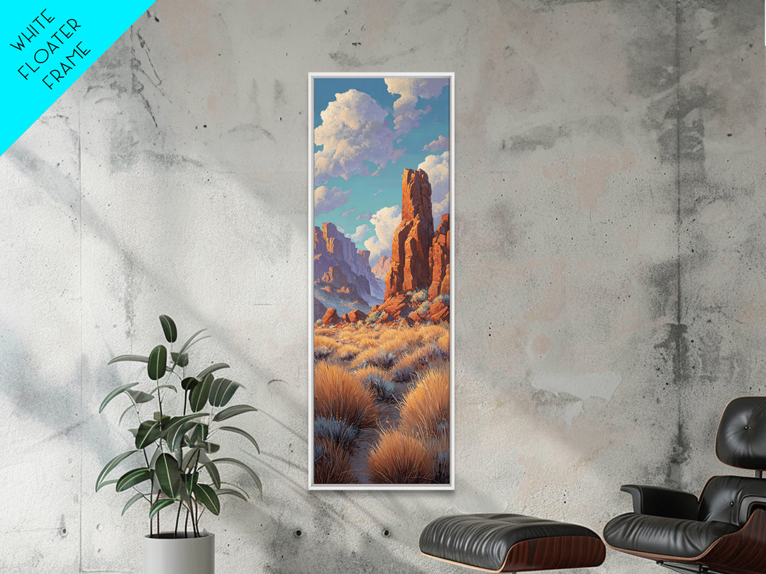 Desert Mesa Panorama Framed Canvas Print, Above Sofa Art, Framed Wall Art, Living Room Decor, Oil Painting, Statement, ASA-1x3-80