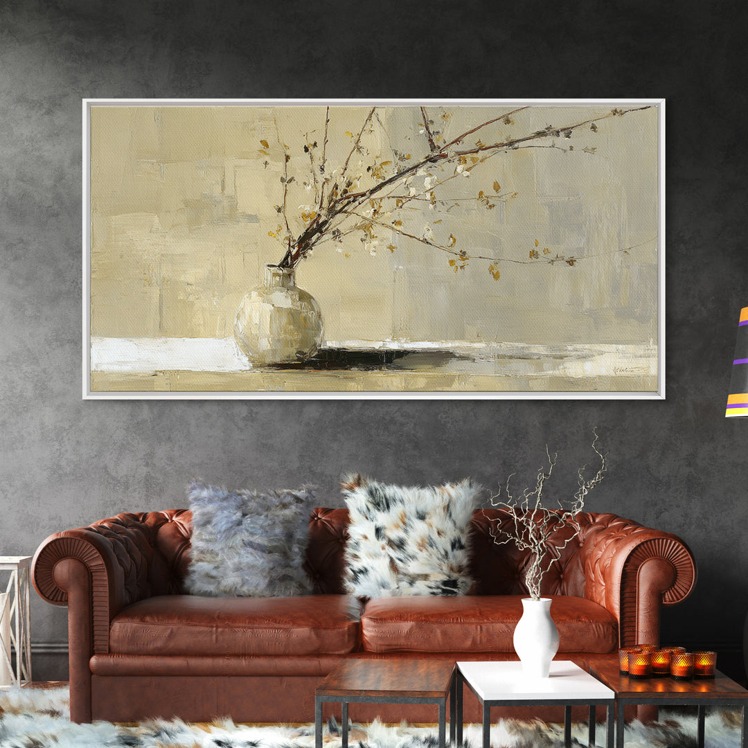 Large Neutral Still Life Framed Canvas Print, Above Sofa Art, Fine Art Print, Living Room Decor, Watercolor Art, Statement, ASA-2x1-10