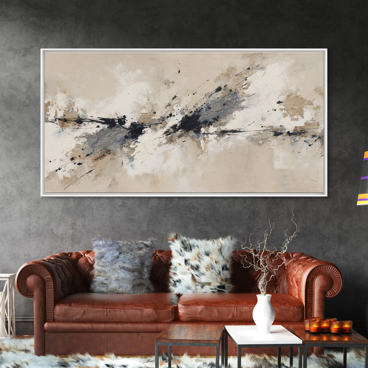 Minimal Black Ink Composition Framed Canvas Print, Above Sofa Art, 3 Piece Wall Art, Living Room Decor, Fine Art, Statement, ASA-2x1-100