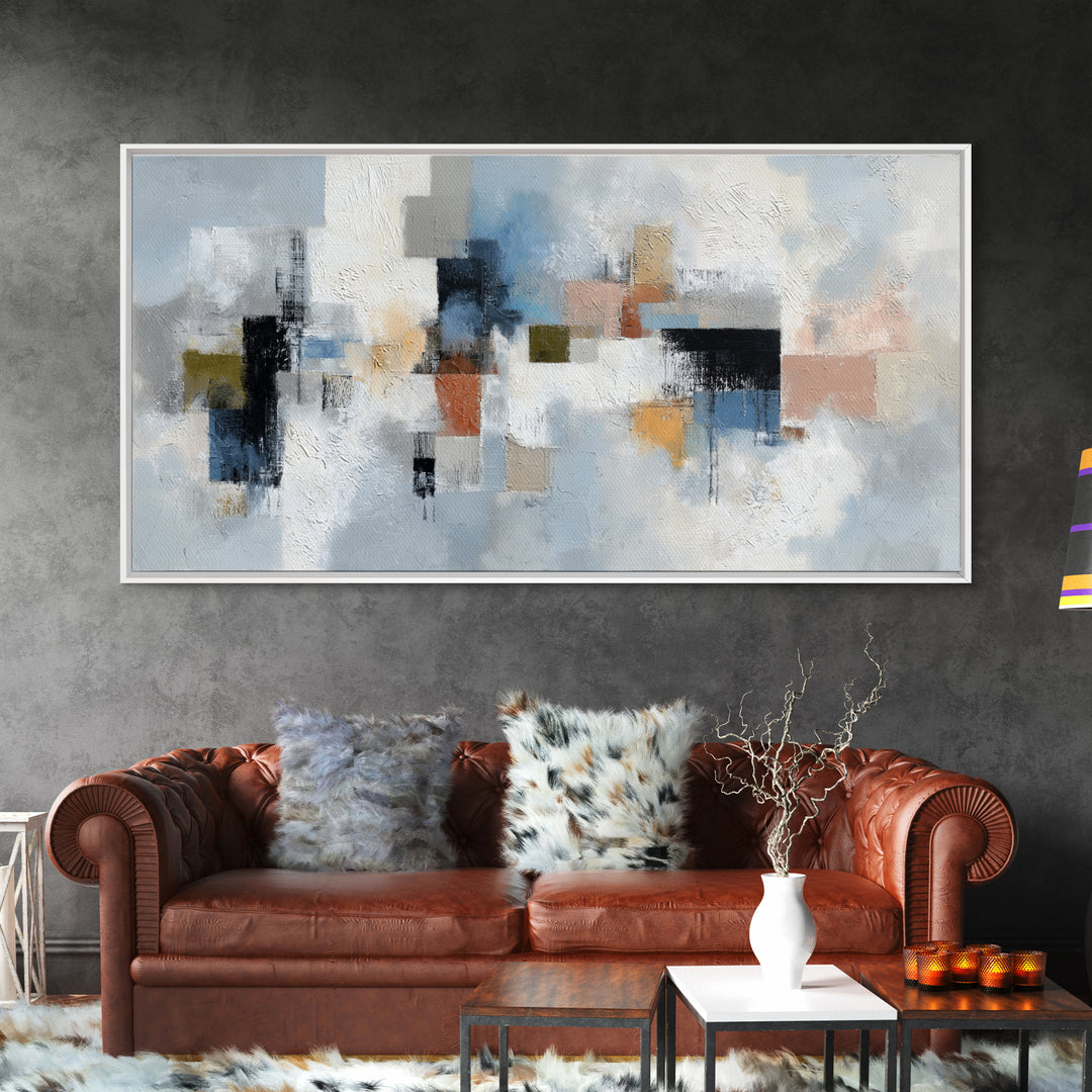 Bold Navy and Ivory Abstract Brushwork Canvas Print, Above Sofa Art, Botanical Wall Art, Living Room Decor, Statement, ASA-2x1-14