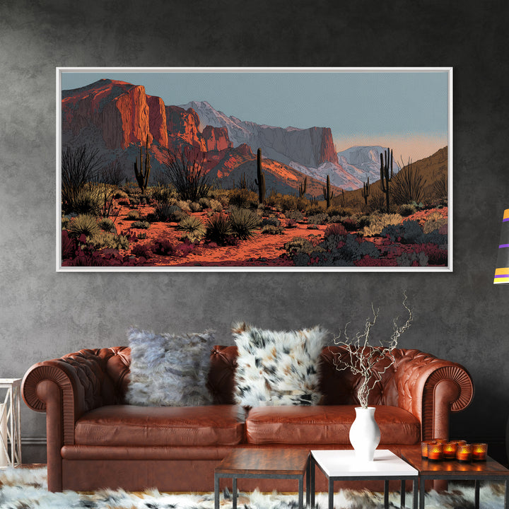 Desert Mesa Panorama Framed Canvas Print, Above Sofa Art, Modern Decor, Living Room Decor, Fine Art, Statement, Home Decor, ASA-2x1-16