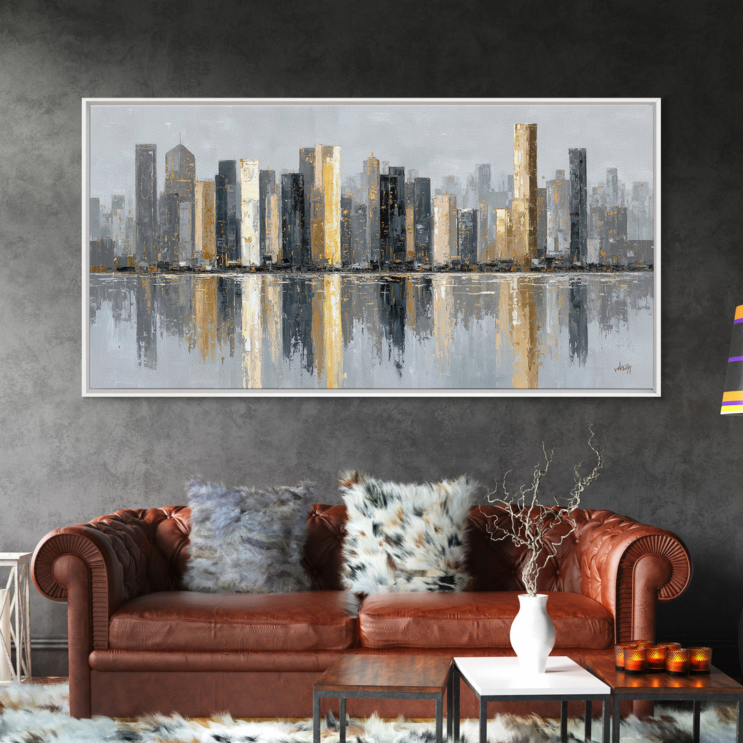 Quiet City Skyline Reduced to Elegant Shapes Canvas Print, Above Sofa Art, Gallery Decor, Living Room Decor, Statement, ASA-2x1-18
