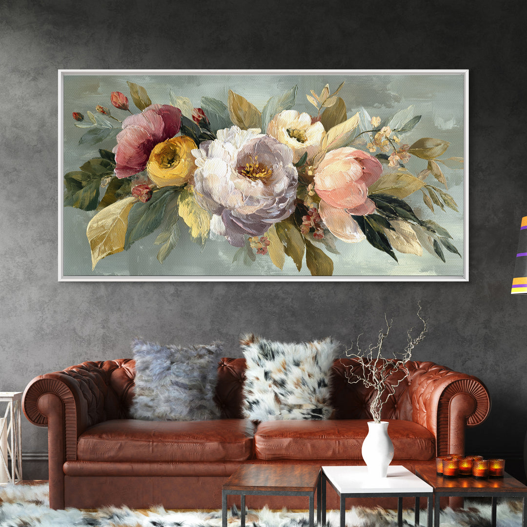 Large Expressive Floral Bouquet Canvas Print, Above Sofa Art, Neutral Decor, Living Room Decor, Fine Art, Statement, Wall Art, ASA-2x1-2