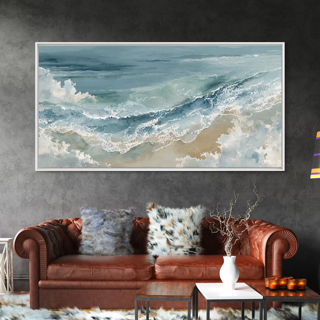 Panoramic Coastal Shoreline from an Aerial View Canvas Print, Above Sofa Art, Mid Century Modern, Living Room Decor, Statement, ASA-2x1-23