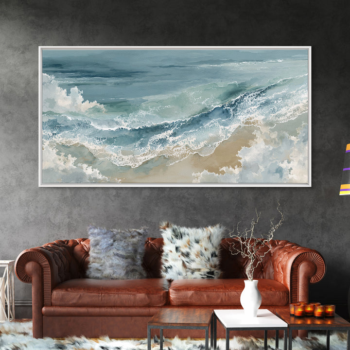 Panoramic Coastal Shoreline from an Aerial View Canvas Print, Above Sofa Art, Mid Century Modern, Living Room Decor, Statement, ASA-2x1-23