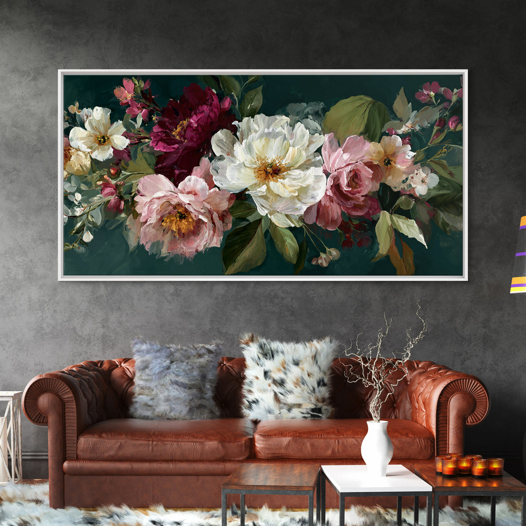 Large Expressive Floral Bouquet Canvas Print, Above Sofa Art, Neutral Decor, Living Room Decor, Fine Art, Statement, Wall Art, ASA-2x1-26