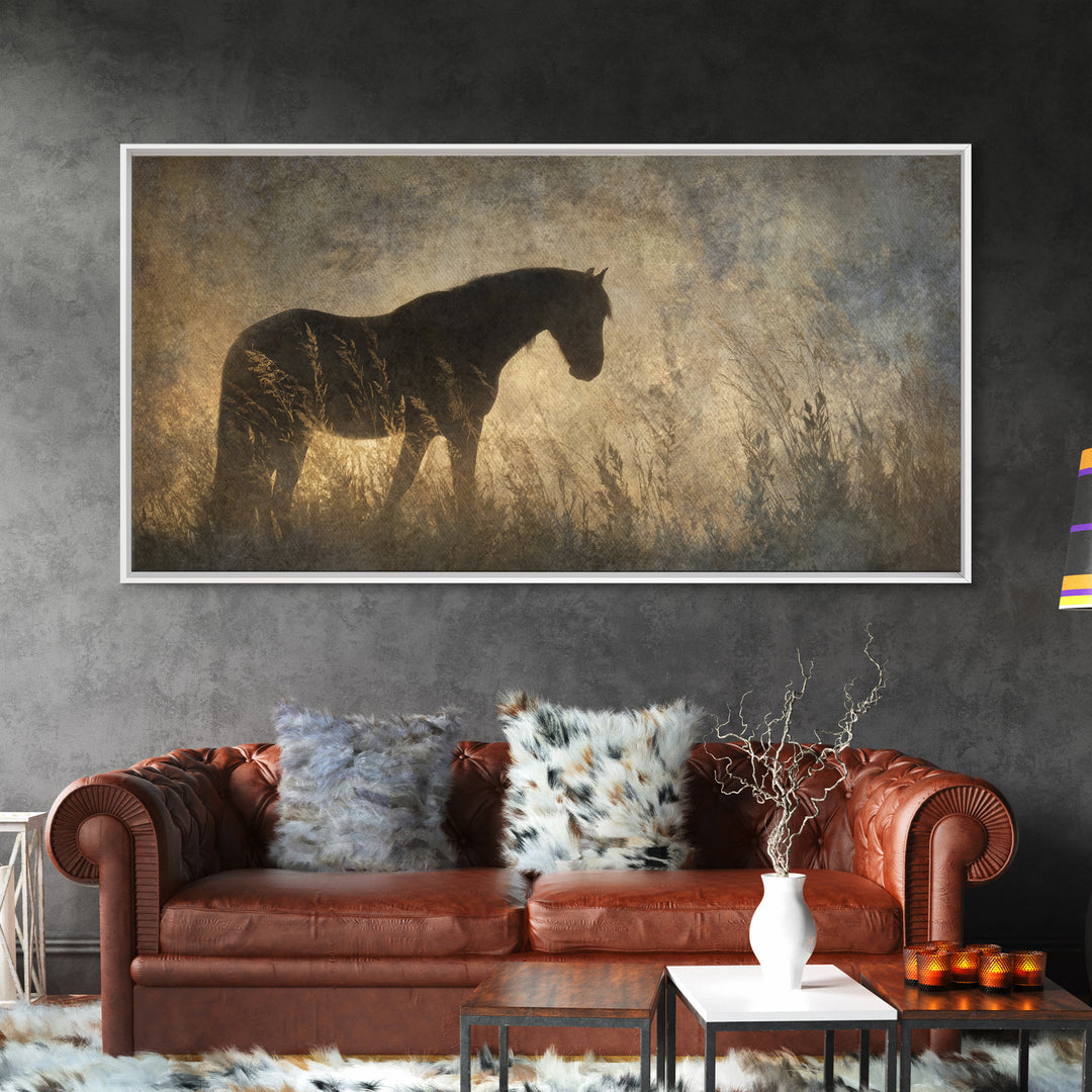 Statement Horse Silhouette Framed Canvas Print, Above Sofa Art, Statement Artwork, Living Room Decor, Fine Art, Statement, ASA-2x1-33
