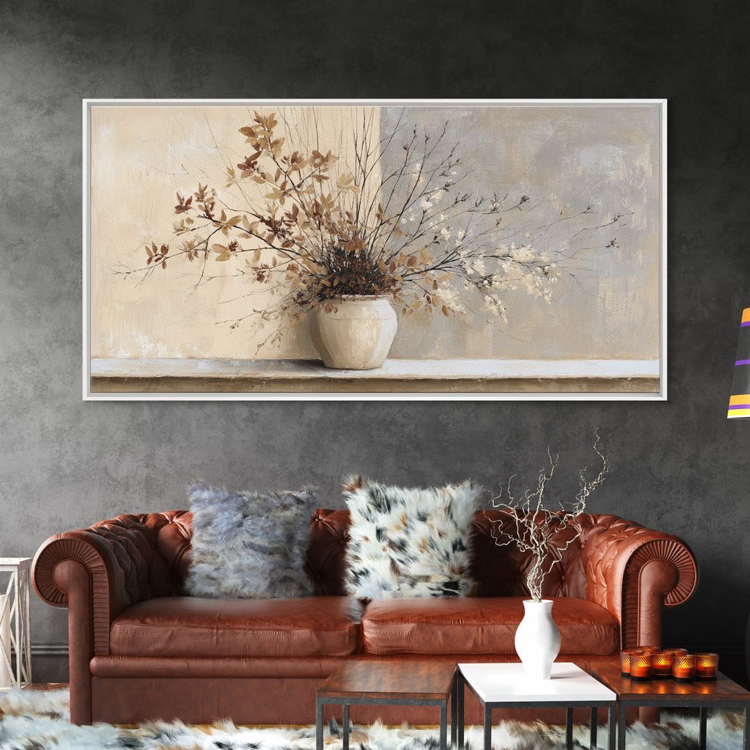 Large Neutral Still Life Framed Canvas Print, Above Sofa Art, Fine Art Print, Living Room Decor, Watercolor Art, Statement, ASA-2x1-34