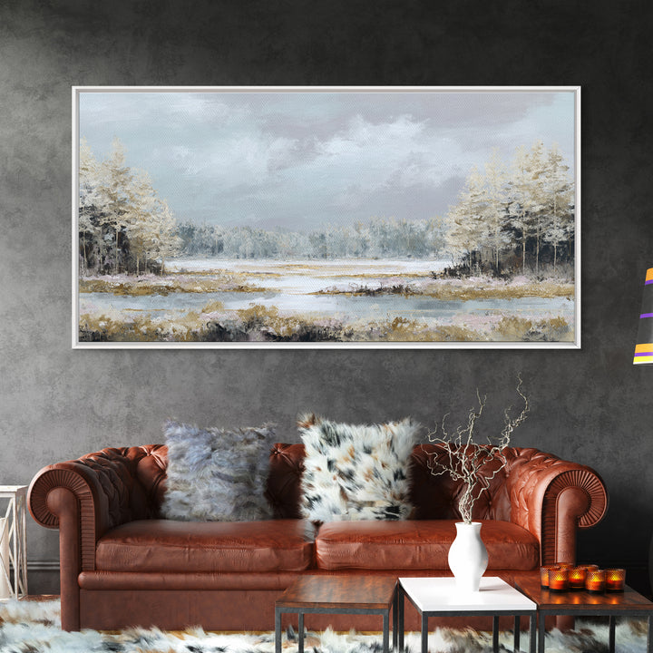Modern Scandinavian Forest Framed Canvas Print, Above Sofa Art, Art Print, Living Room Decor, Statement, Textured Wall Art, ASA-2x1-35
