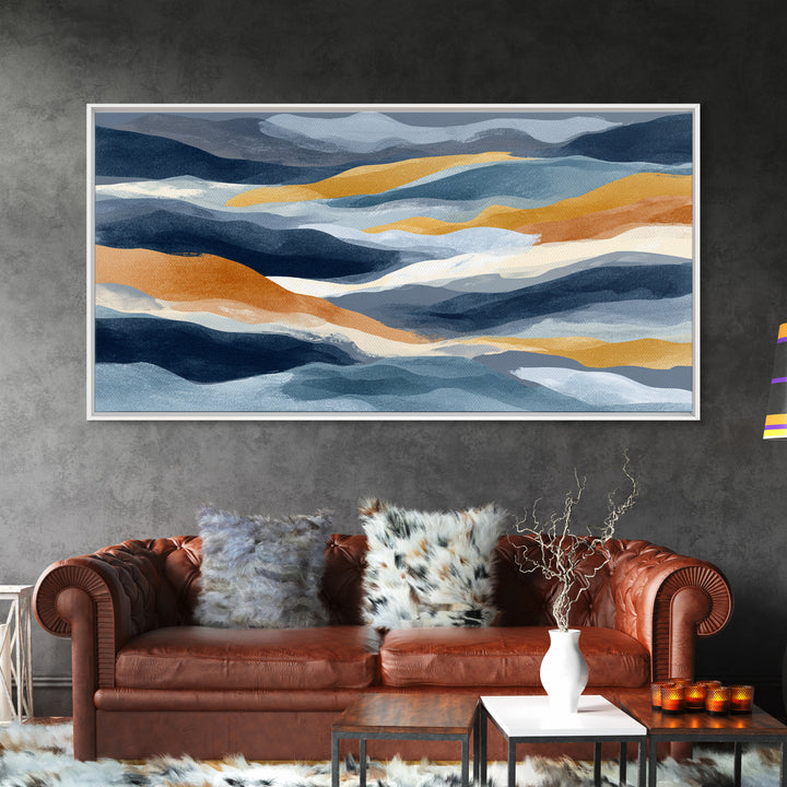 Bold Navy and Ivory Abstract Brushwork Canvas Print, Above Sofa Art, Botanical Wall Art, Living Room Decor, Statement, ASA-2x1-38