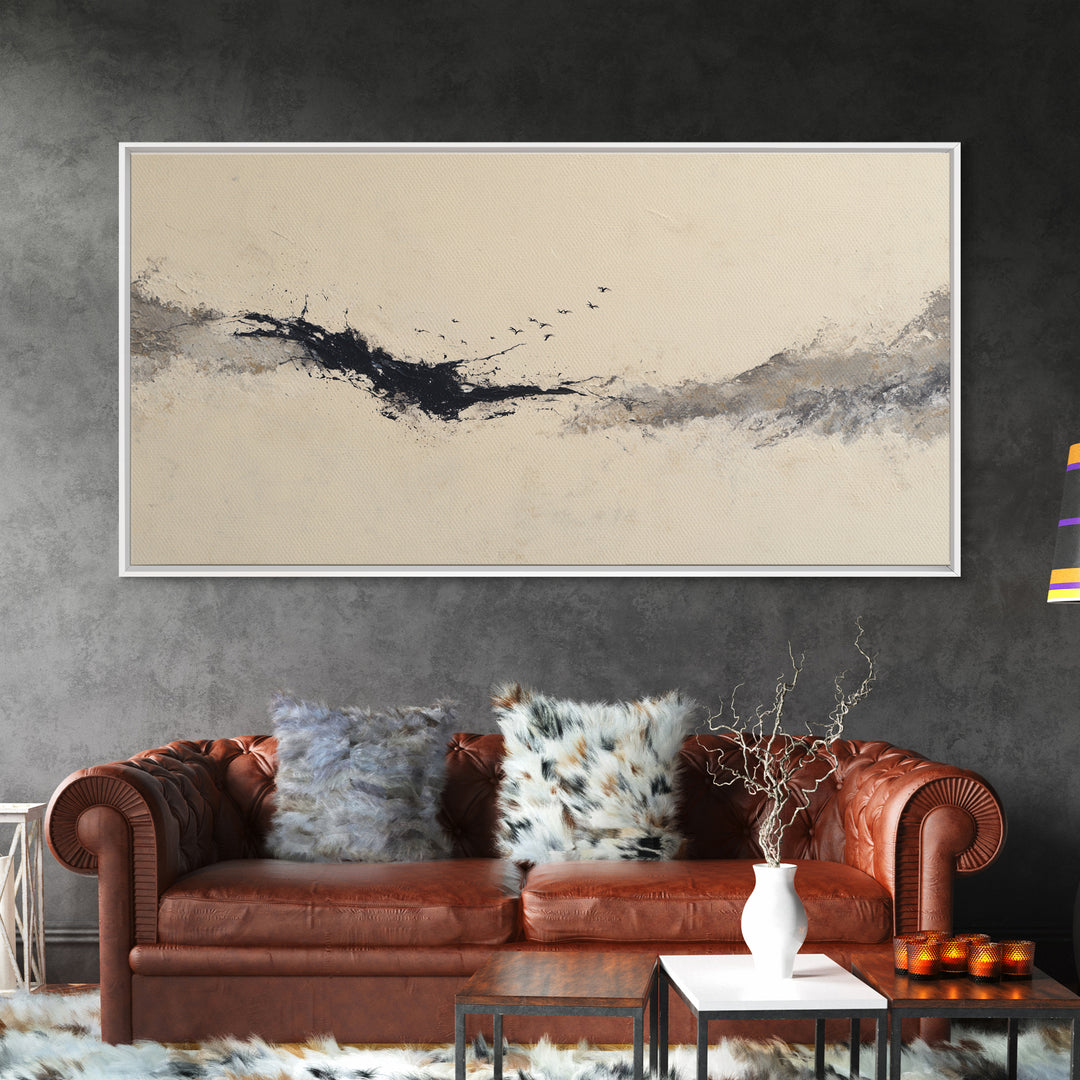 Minimal Black Ink Composition Canvas Print, Above Sofa Art, Boho Decor, Living Room Decor, Fine Art, Statement, Large Wall Art, ASA-2x1-4