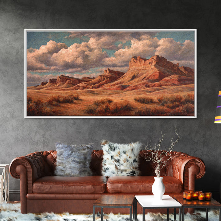 Desert Mesa Panorama Framed Canvas Print, Above Sofa Art, Wall Art, Living Room Decor, Fine Art, Statement, Horizontal Wall Art, ASA-2x1-40