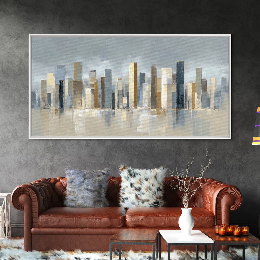 Quiet City Skyline Reduced to Elegant Shapes Canvas Print, Above Sofa Art, Gallery Decor, Living Room Decor, Statement, ASA-2x1-42