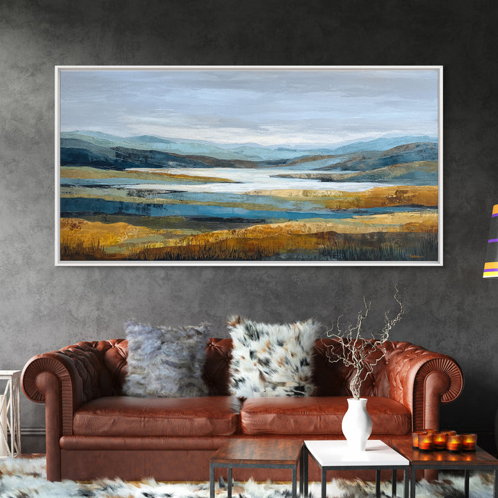 Oversized Abstract Landscape Framed Canvas Print, Above Sofa Art, Contemporary Art, Living Room Decor, Oil Painting, Statement, ASA-2x1-45