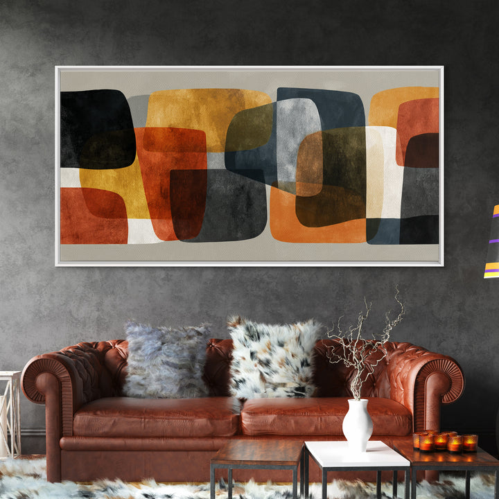 Bold Mid Century Geometric Forms Canvas Print, Above Sofa Art, Printable Wall Art, Living Room Decor, Abstract Art, Statement, ASA-2x1-48