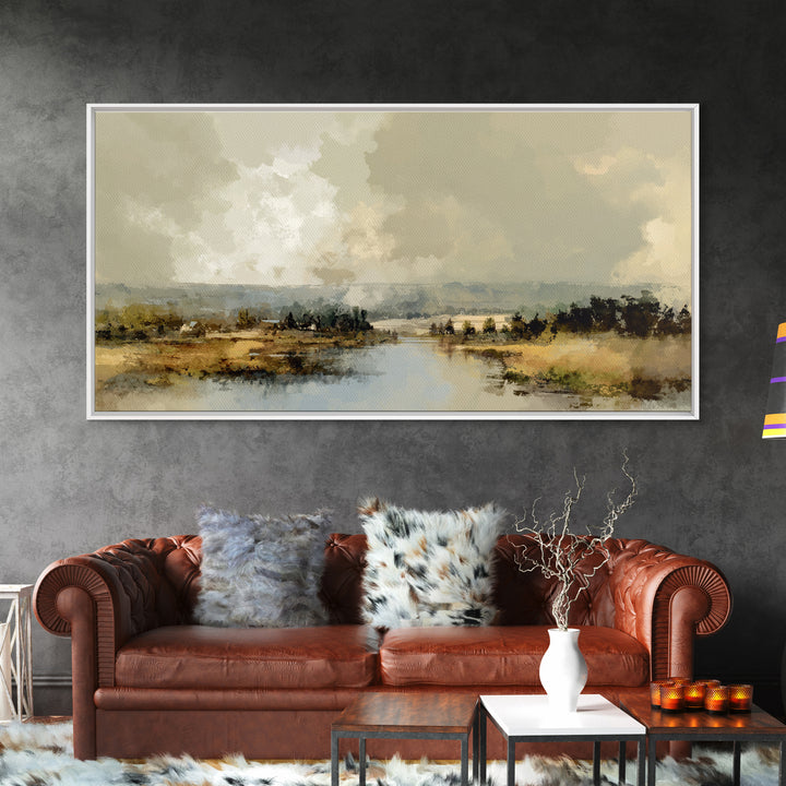 Wide Olive and Beige Meadow Panorama Canvas Print, Above Sofa Art, Art Print, Living Room Decor, Fine Art, Statement, ASA-2x1-54