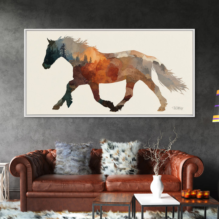 Statement Horse Silhouette Canvas Print, Above Sofa Art, Textured Painting, Living Room Decor, Statement, Abstract Wall Art, ASA-2x1-57