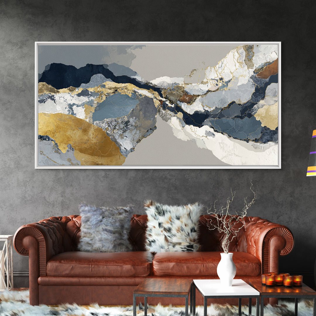 Luxury Monochrome Stone Composition Canvas Print, Above Sofa Art, Horizontal Wall Art, Living Room Decor, Fine Art, Statement, ASA-2x1-63