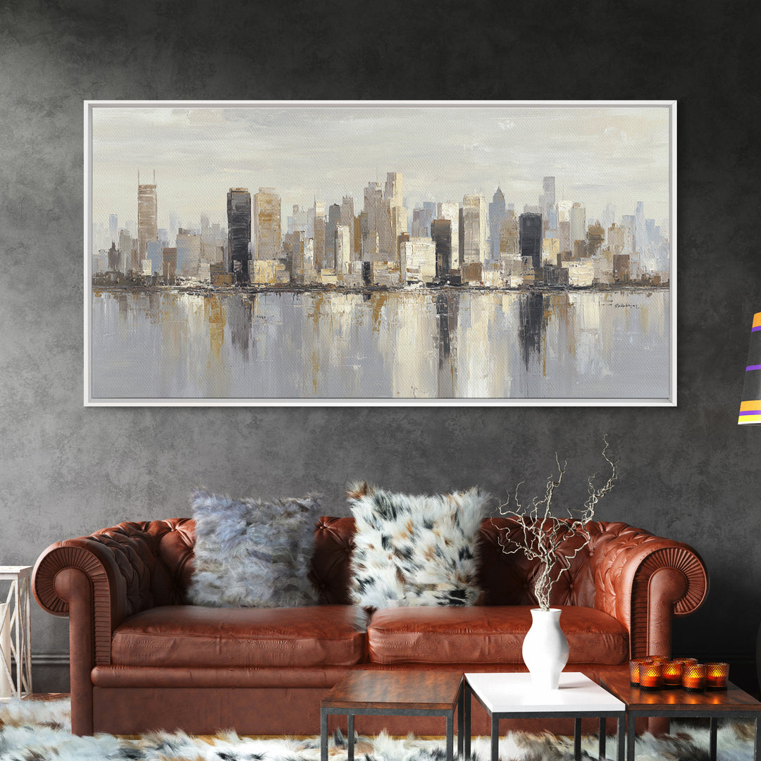 Quiet City Skyline Reduced to Elegant Shapes Canvas Print, Above Sofa Art, Boho Decor, Living Room Decor, Abstract Art, ASA-2x1-66
