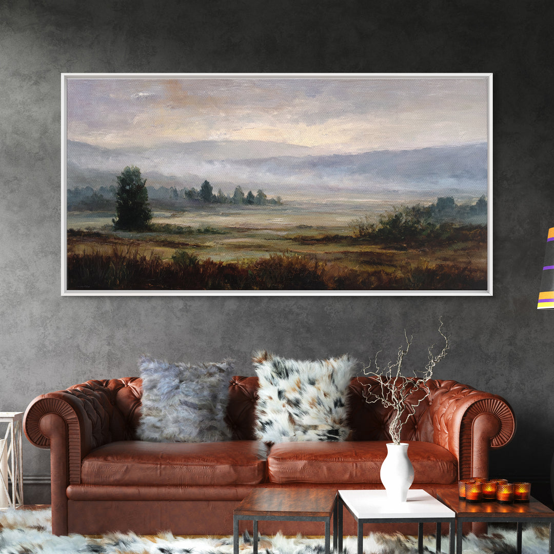 Gallery Style Landscape with Expansive Negative Space Canvas Print, Above Sofa Art, Textured Wall Art, Living Room Decor, ASA-2x1-68